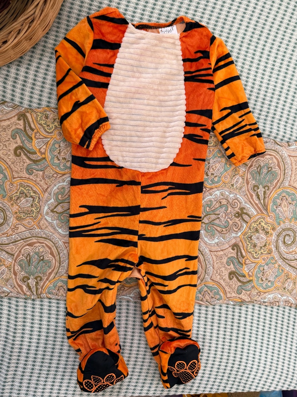 Spirit Baby Tiger Halloween Costume 6-12M Plush Jumpsuit Footed No Mask